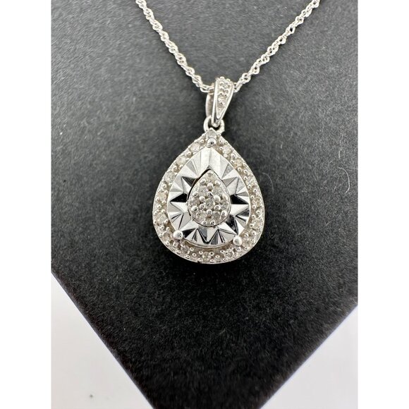 Pear Cut Natural Diamond Pendant Necklace - Picture 3 of 15